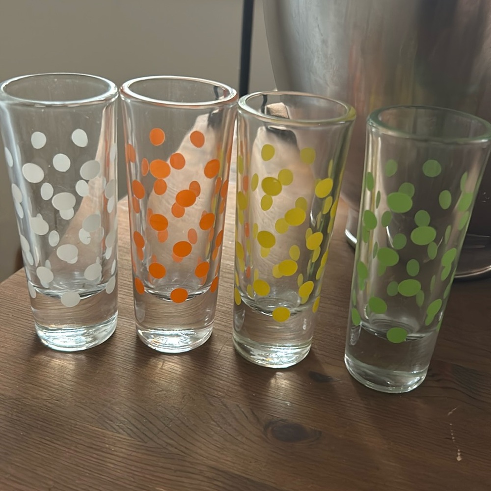4 polka dot shot glasses